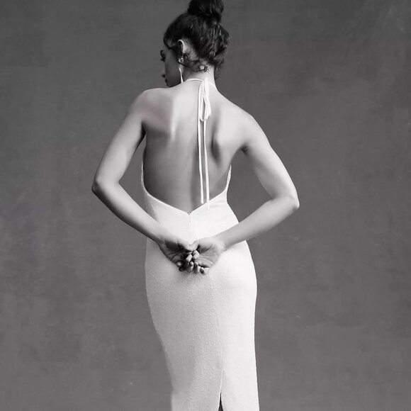 Anthropologie Ronny Kobo White Sequin Halter Dress - Picture 2 of 11